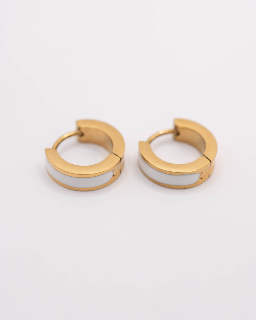 Dubbelzijdige oorring - Dubbel draagbaar - Wit + Goud